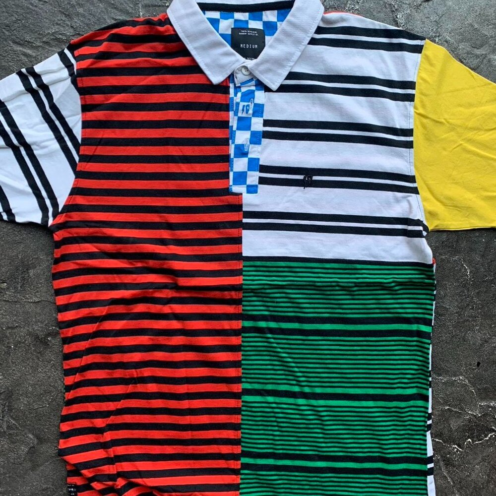 !0 Deep Multi Pattern Striped All Over Print Polo… - image 1